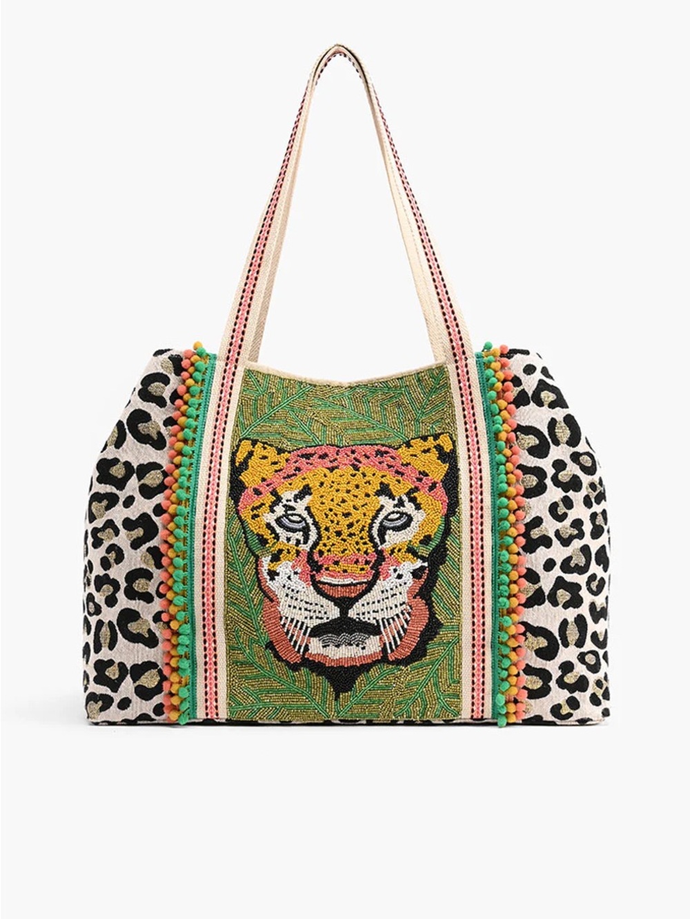 FORESTRY LEOPARD EMBELLISHED TOTE in Multicolor